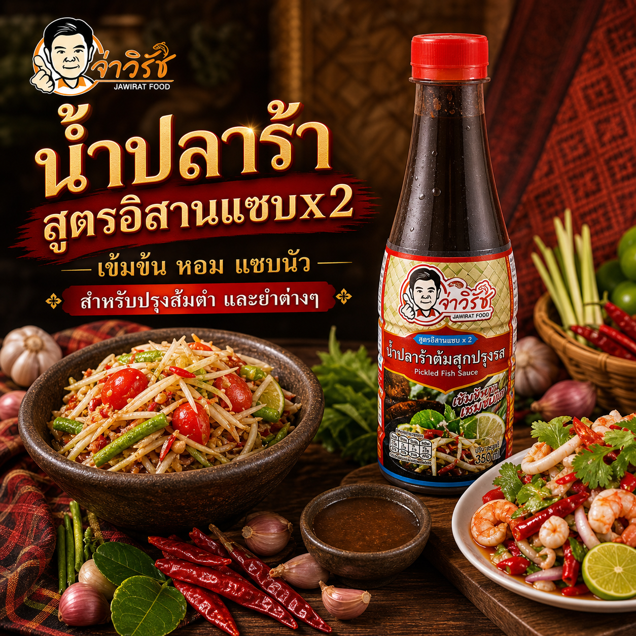 น้ำปลาร้าสูตรอิสานแซบx2 จ่าวิรัช 350 มล.